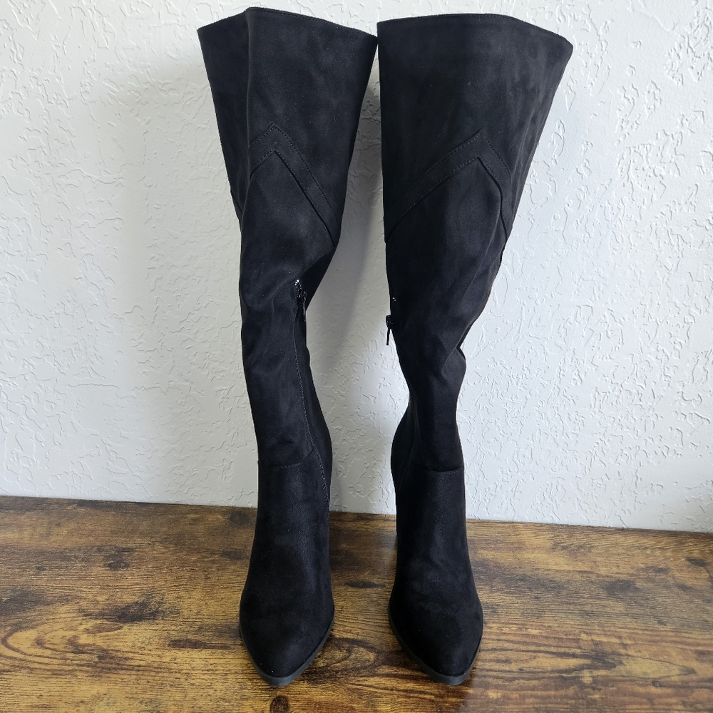 Journee Collection Womens Black Faux Suede Knee-High Boots Sz 7.5 XW Goth Witchy - Picture 4 of 12